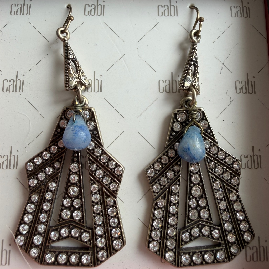 New In Box Cabi Speak Easy Drop Earrings-Vintage Art Deco Style Blue Bead